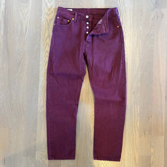 Levi’s Premium 501 Original Fit Jeans High Rise Cropped Burgundy Womens Size 29 - Picture 3 of 10